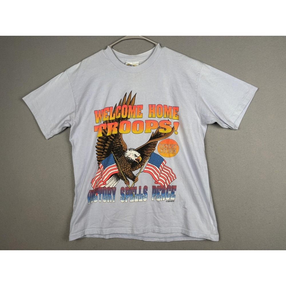 Vintage Fun-Wear Shirt Mens XL Gray Welcome‎ Home Troops Eagle Desert Storm 90s